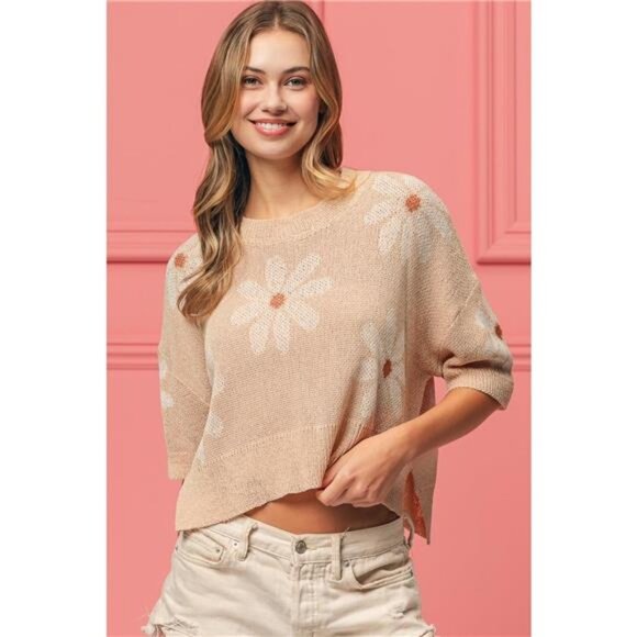 ✨NWT BiBi Floral Pattern Slit Sweater - Picture 1 of 5
